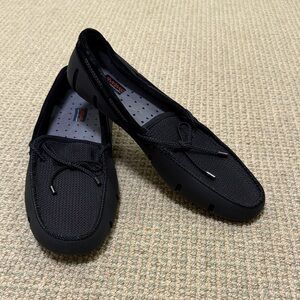 Swims Black Braided Lace Mesh Loafers